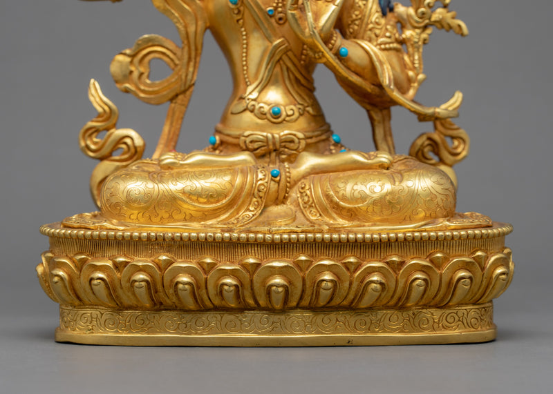 Gold-Gilded Statue For Manjushri Buddha Mantra | Bodhisattva Of Compassion