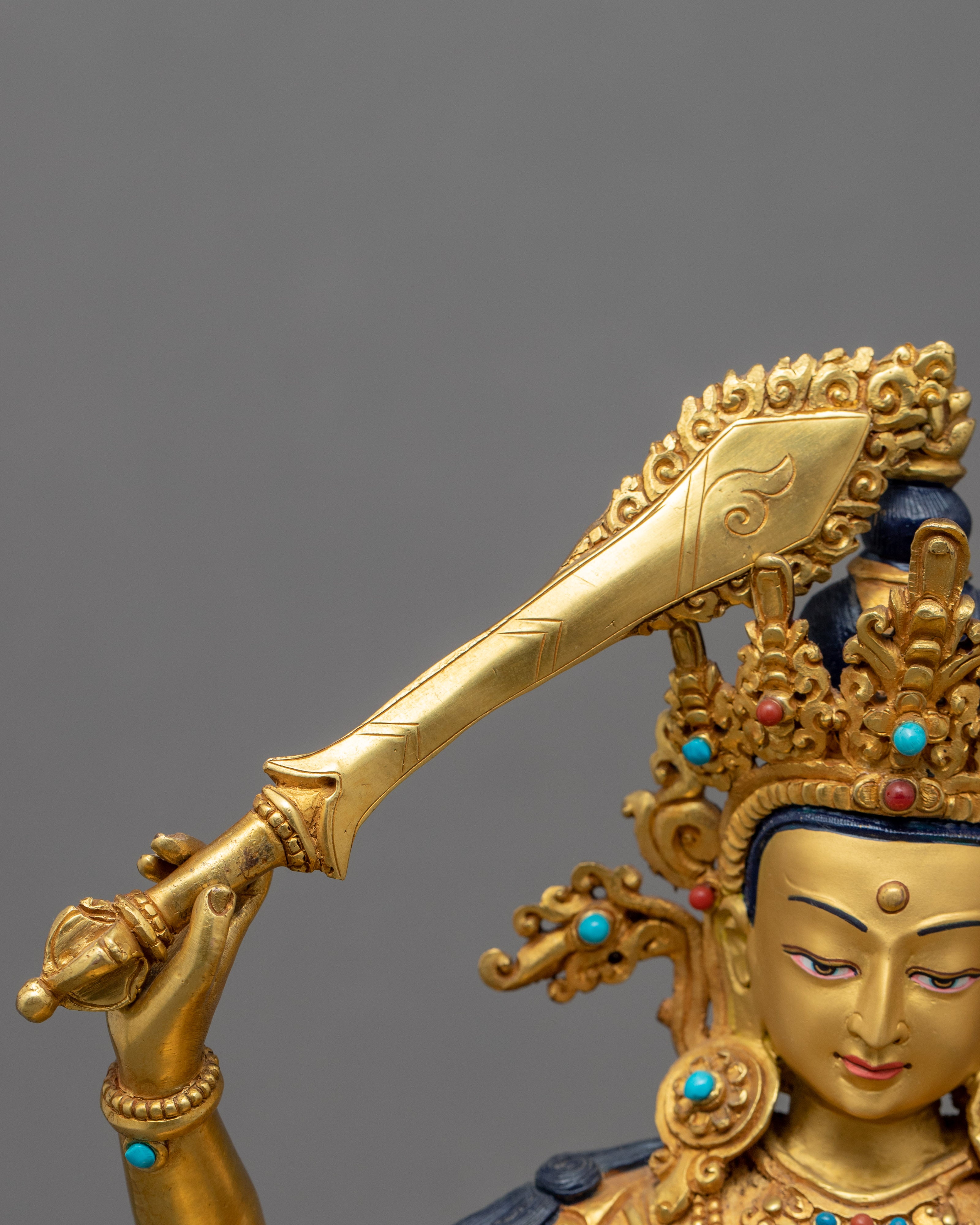 Gold-Gilded Statue For Manjushri Buddha Mantra | Bodhisattva Of Compassion