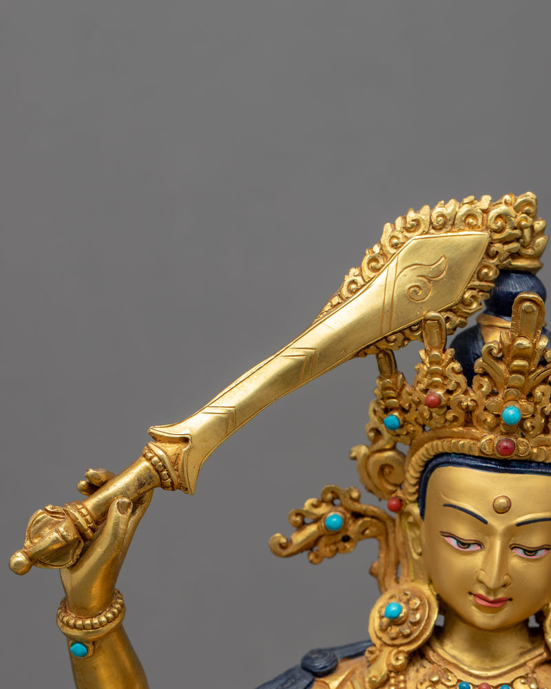 Gold-Gilded Statue For Manjushri Buddha Mantra | Bodhisattva Of Compassion