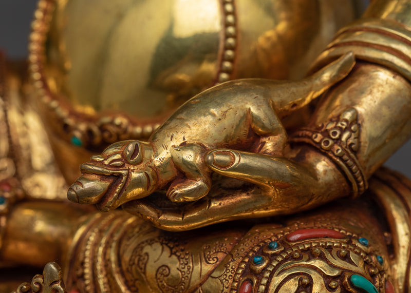 Wealth Deity Dzambhala Practice Sculpture | Gold Plated Himalayan Artwork