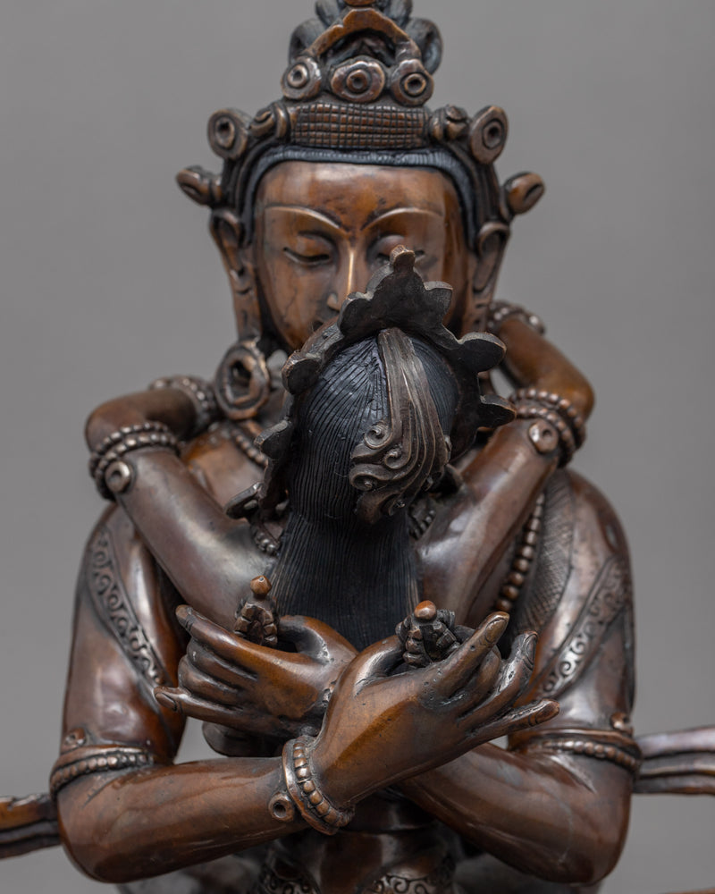 Oxidized Copper Statue Of Vajradhara and Consort |  Tibetan Buddha Sculpture For Mindfulness