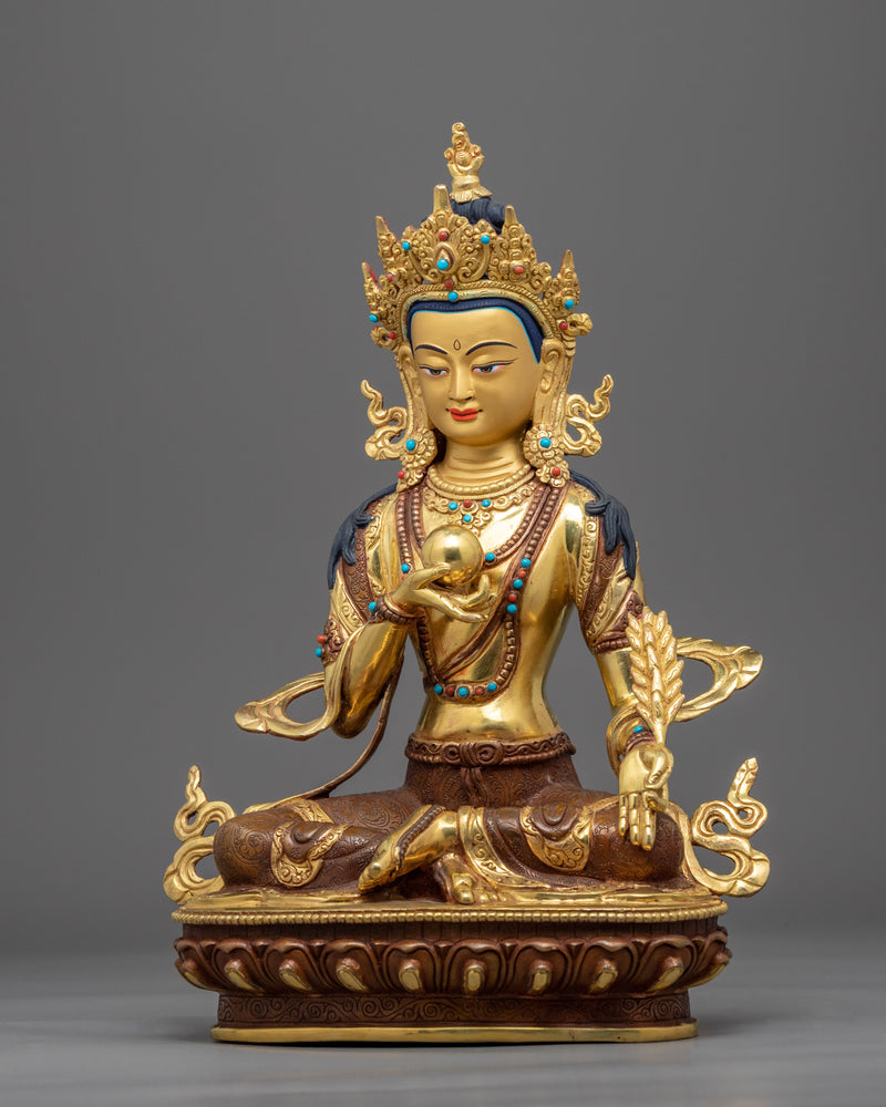 Tibetan Ksitigarbha Gold Statue | Himalayan Bodhisattva Art With Hand-Carvings