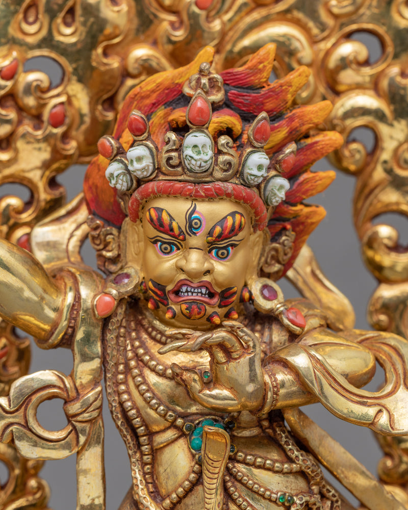 Gold Gilded Sculpture of Om Vajrapani Hum | Buddhist Deity Figurine For Ritual