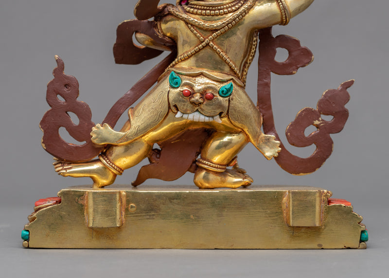 Gold Gilded Sculpture of Om Vajrapani Hum | Buddhist Deity Figurine For Ritual