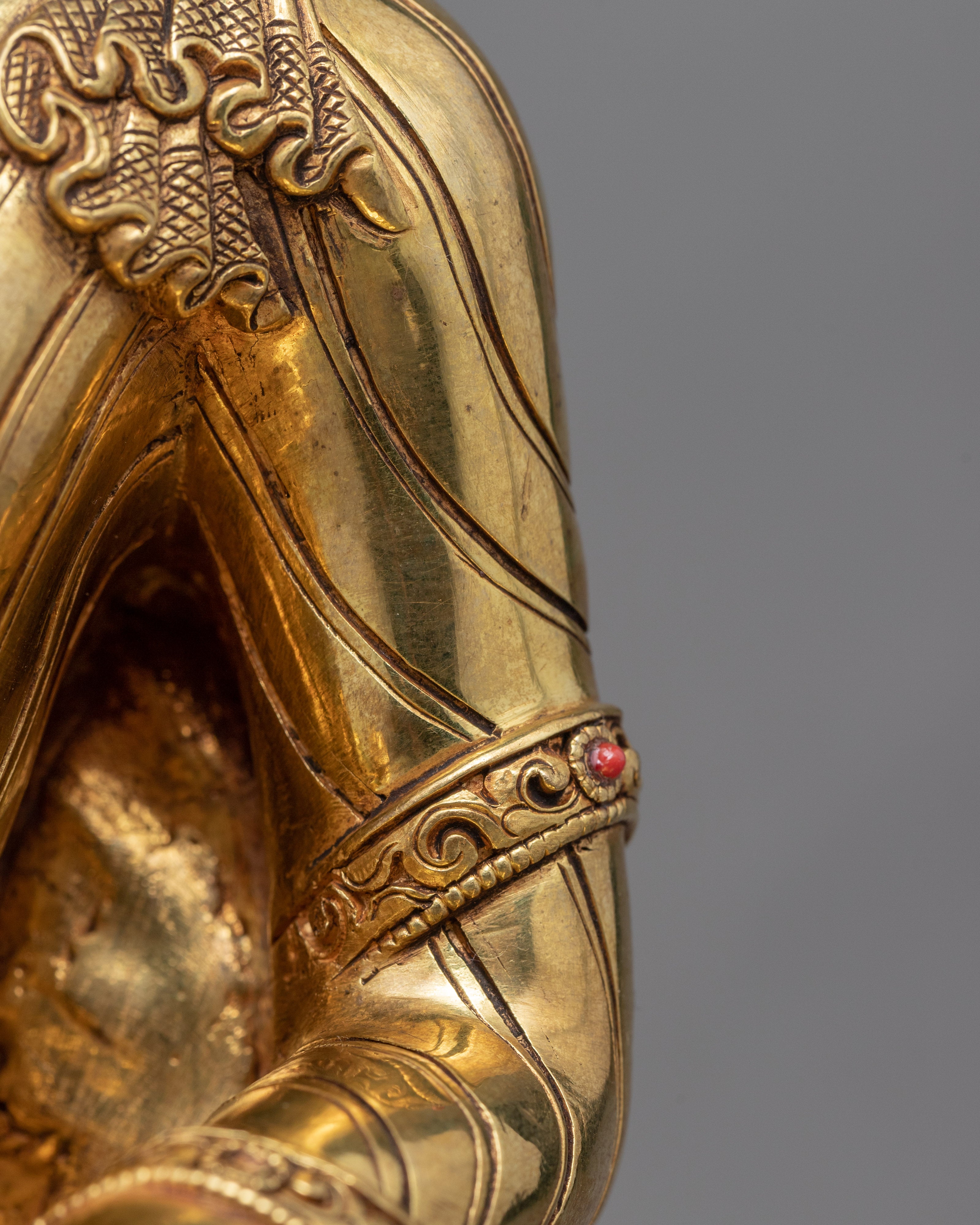 Seated Shakyamuni Buddha In Lotus Statue | Tibetan Art Plated with Gold