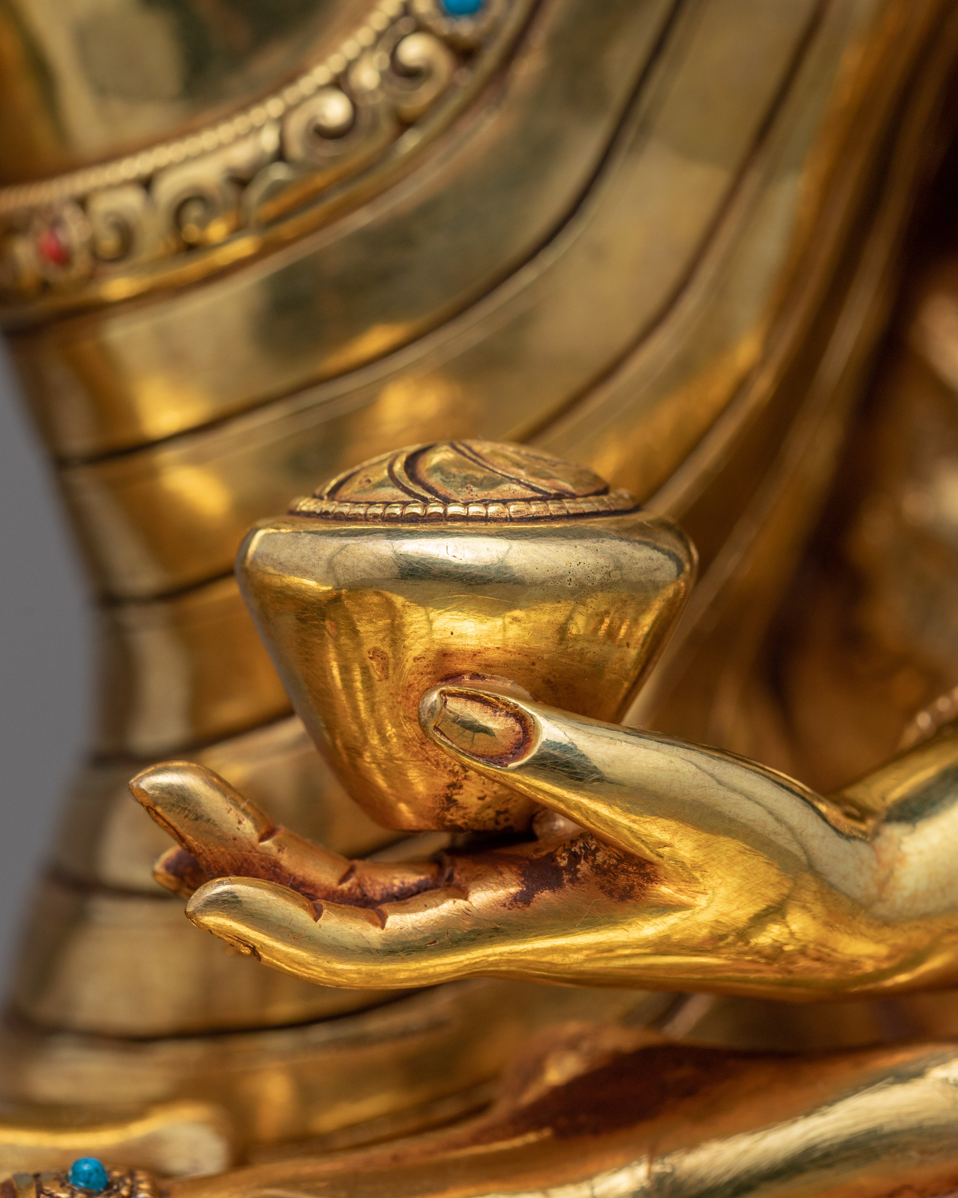 Seated Shakyamuni Buddha In Lotus Statue | Tibetan Art Plated with Gold