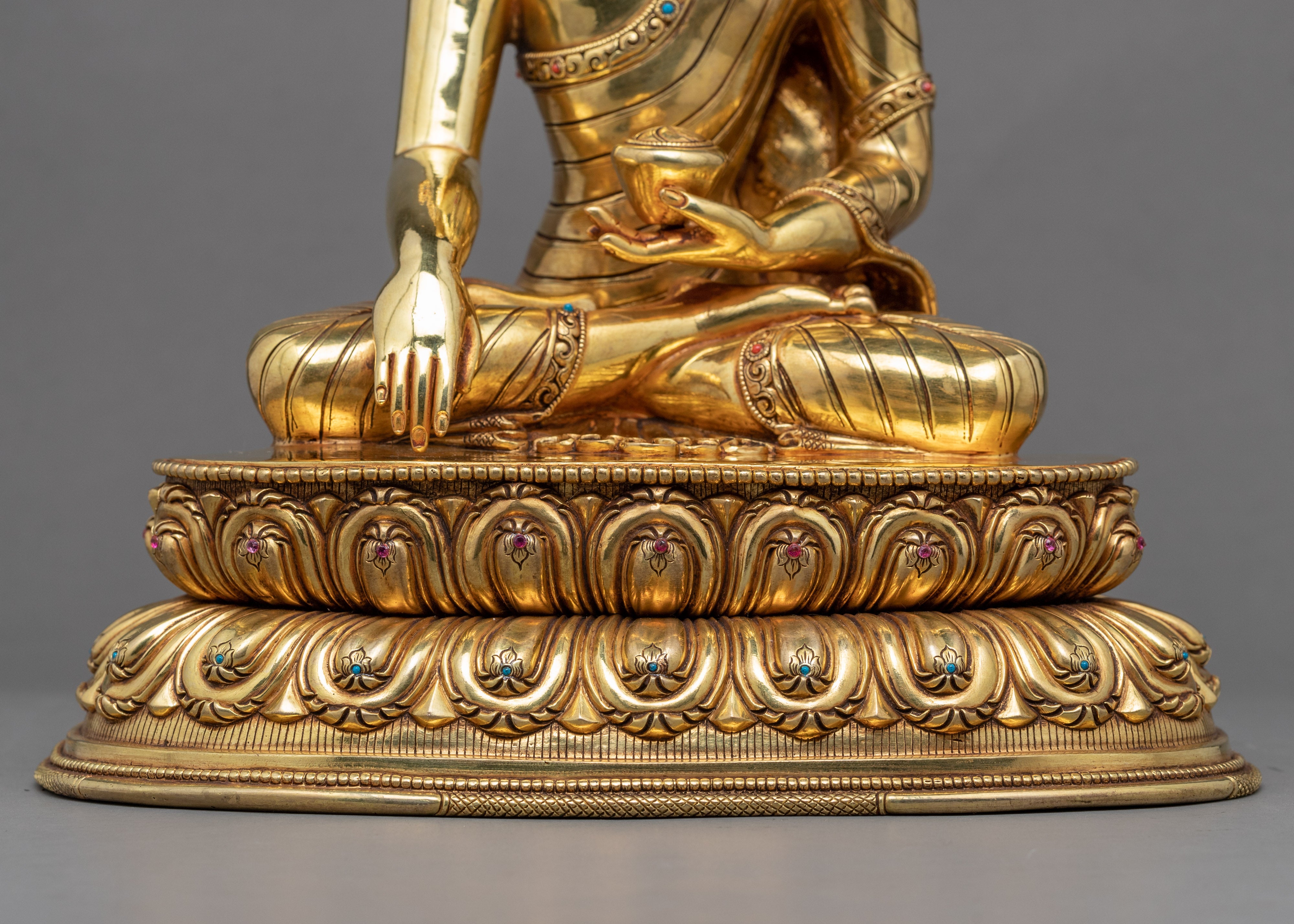 Seated Shakyamuni Buddha In Lotus Statue | Tibetan Art Plated with Gold