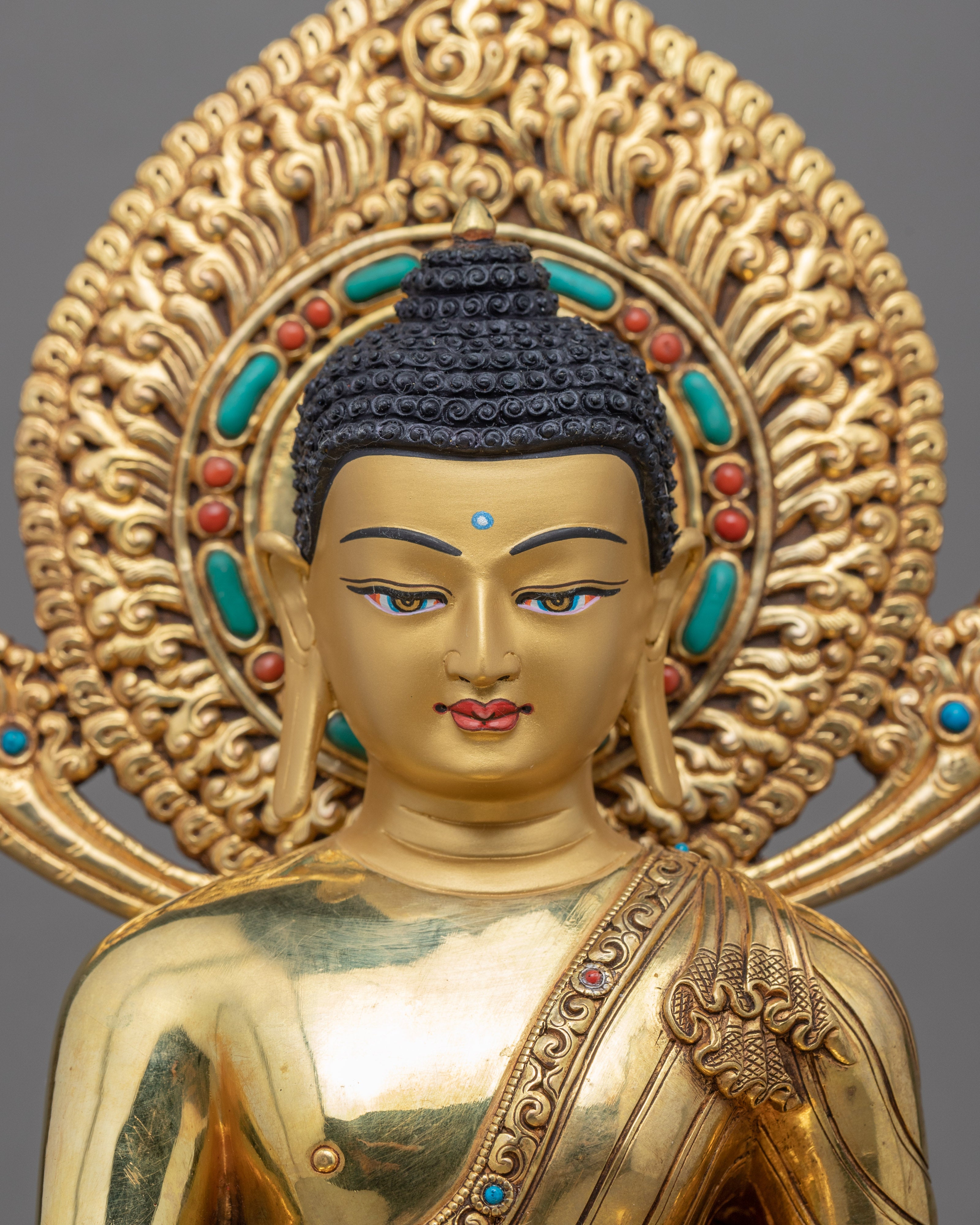 Seated Shakyamuni Buddha In Lotus Statue | Tibetan Art Plated with Gold