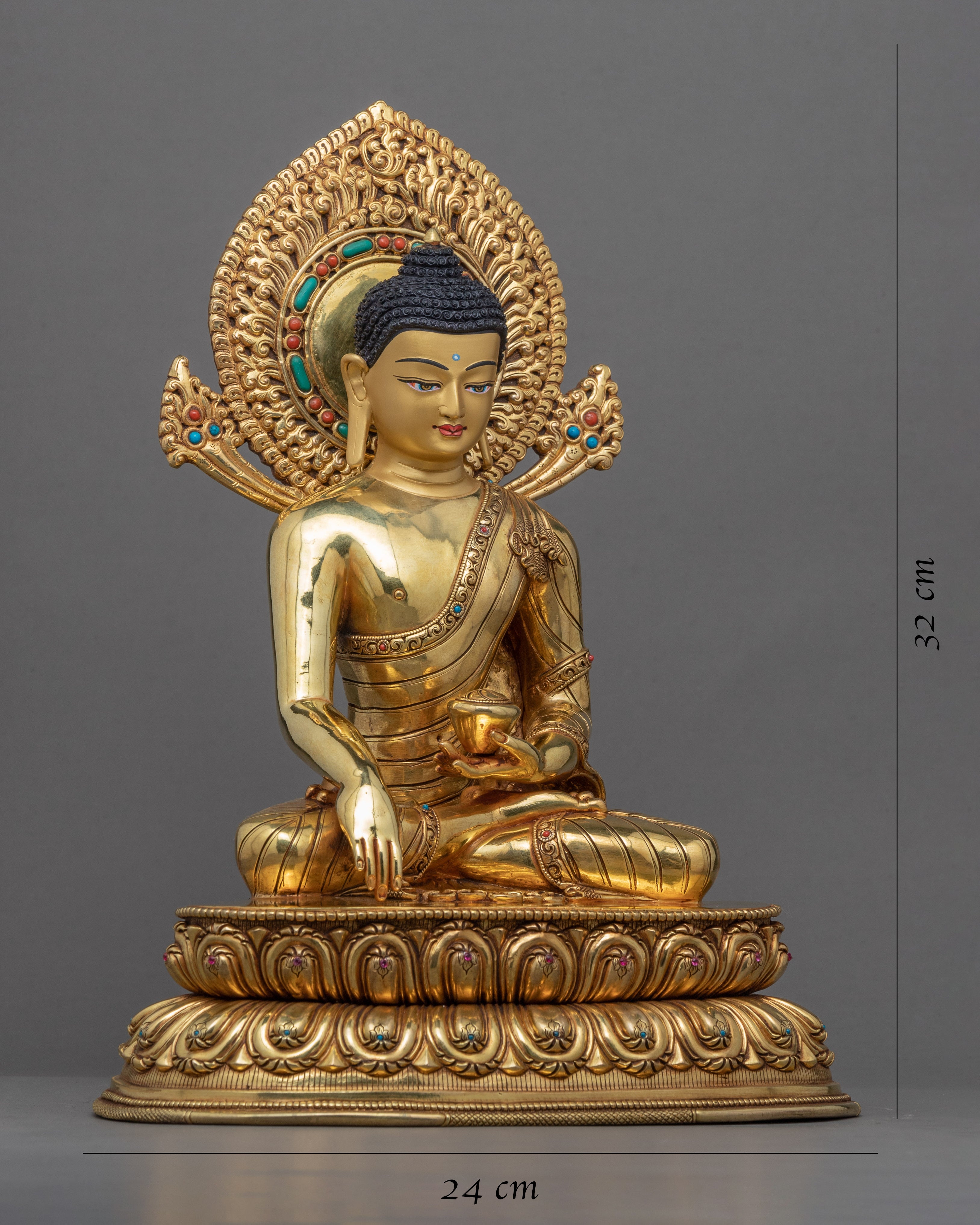 Seated Shakyamuni Buddha In Lotus Statue | Tibetan Art Plated with Gold