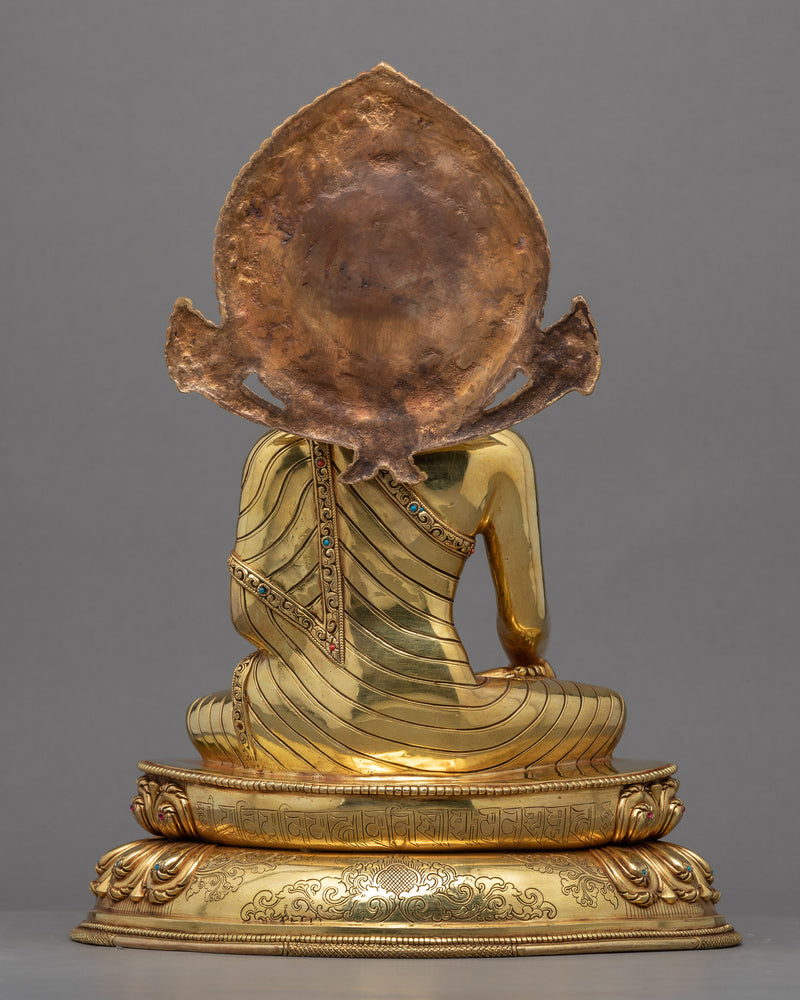 Seated Shakyamuni Buddha In Lotus Statue | Tibetan Art Plated with Gold