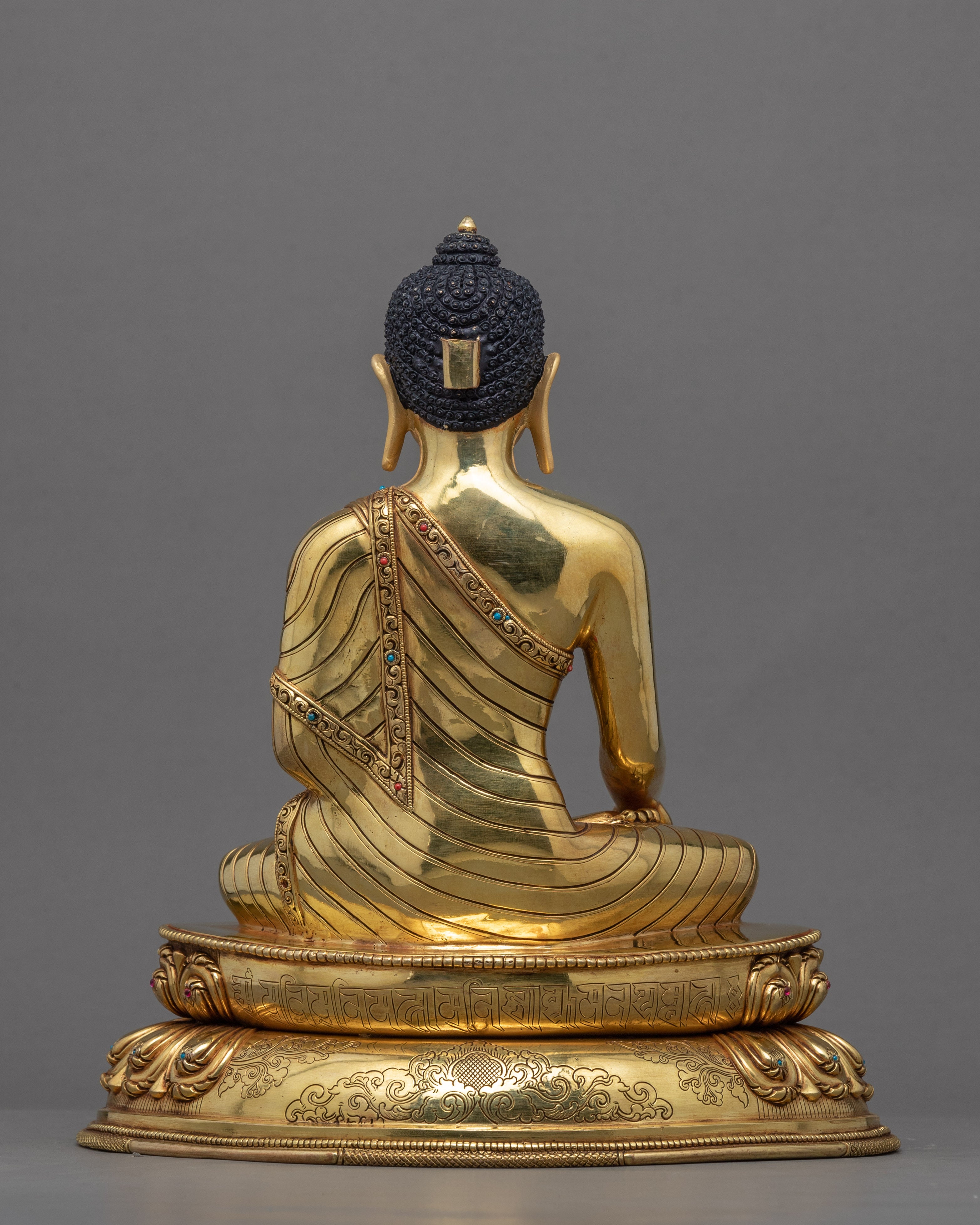 Seated Shakyamuni Buddha In Lotus Statue | Tibetan Art Plated with Gold