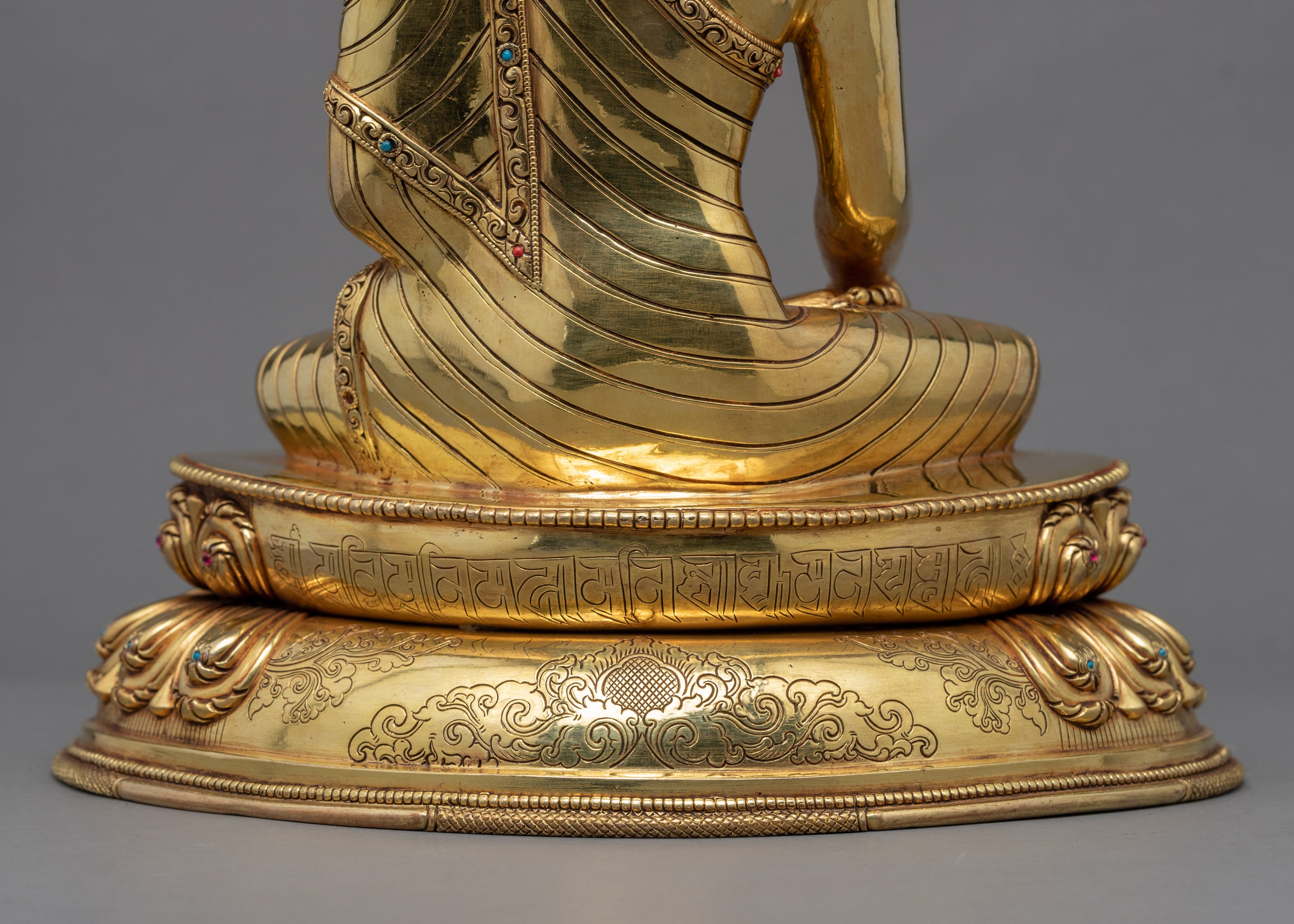 Seated Shakyamuni Buddha In Lotus Statue | Tibetan Art Plated with Gold