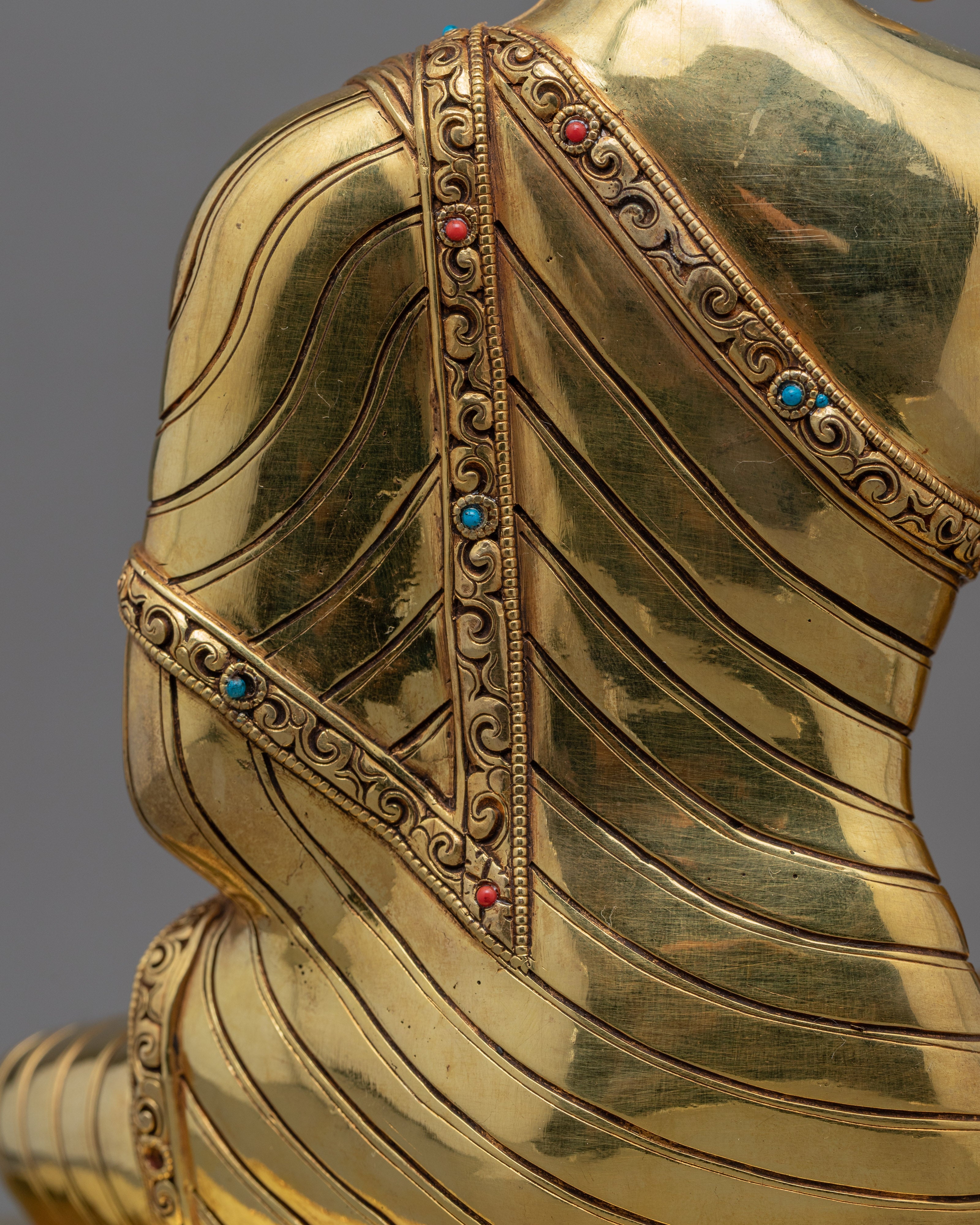 Seated Shakyamuni Buddha In Lotus Statue | Tibetan Art Plated with Gold