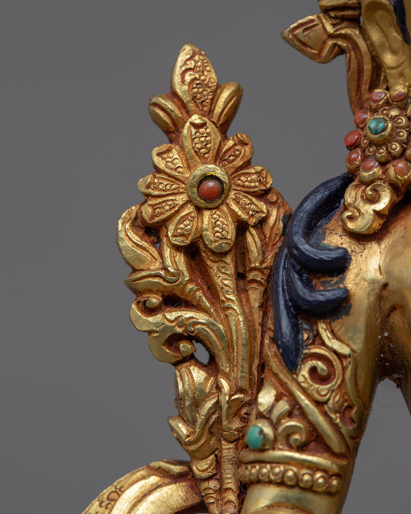 Tibetan White Tara Mantra Sculpture | Gold Gilded Statue For Meditation