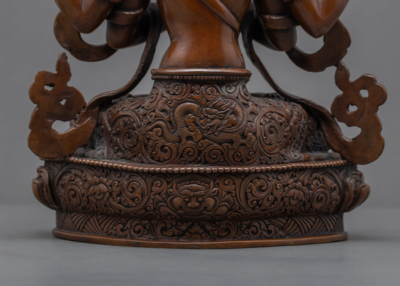 Red Chenrezig Copper Body Statue | Tibetan Bodhisattva Scultpure