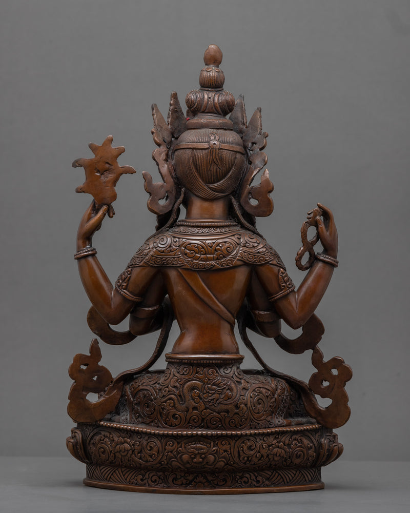 Red Chenrezig Copper Body Statue | Tibetan Bodhisattva Scultpure