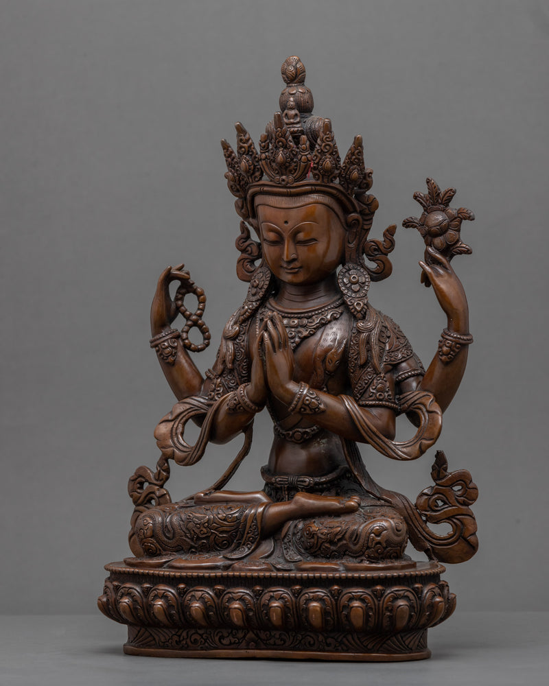 Red Chenrezig Copper Body Statue | Tibetan Bodhisattva Scultpure