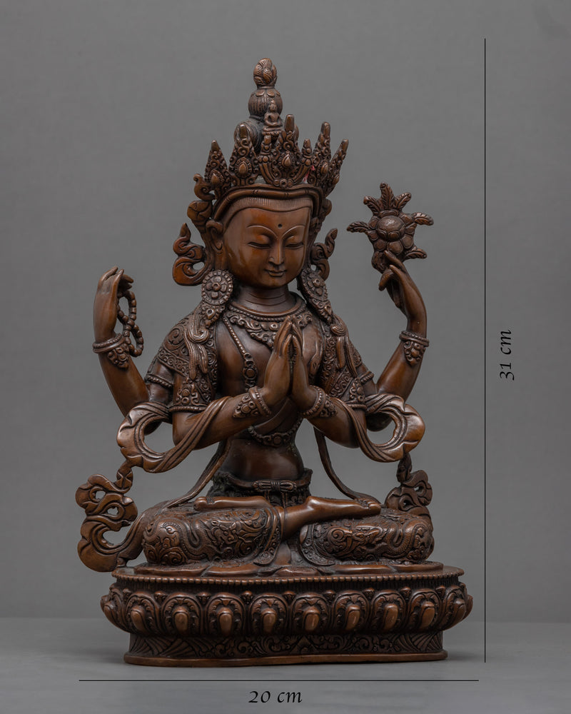 Red Chenrezig Copper Body Statue | Tibetan Bodhisattva Scultpure