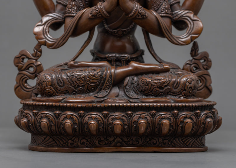 Red Chenrezig Copper Body Statue | Tibetan Bodhisattva Scultpure