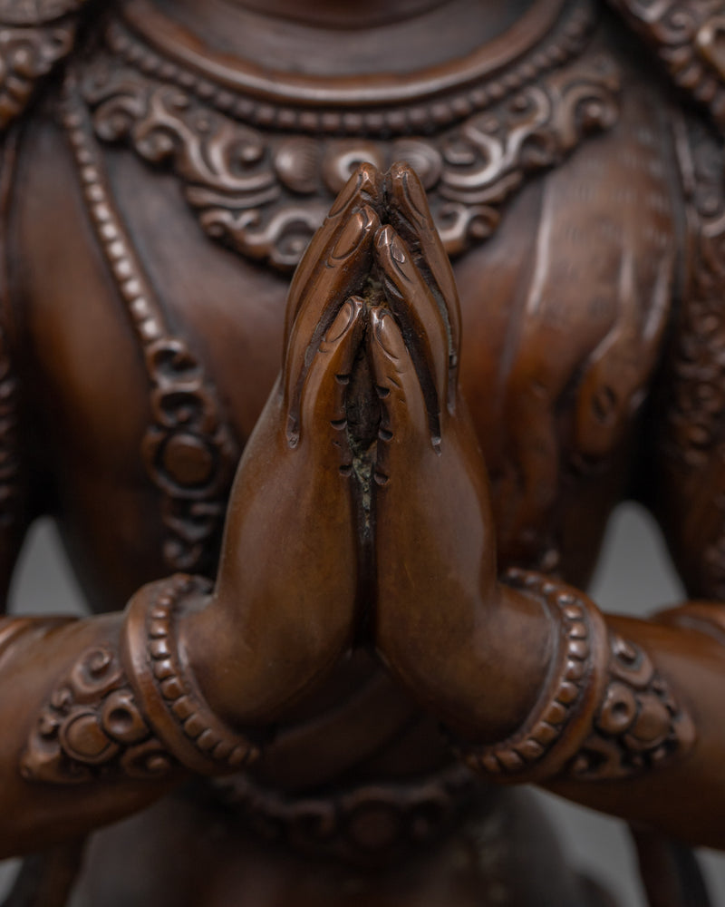 Red Chenrezig Copper Body Statue | Tibetan Bodhisattva Scultpure