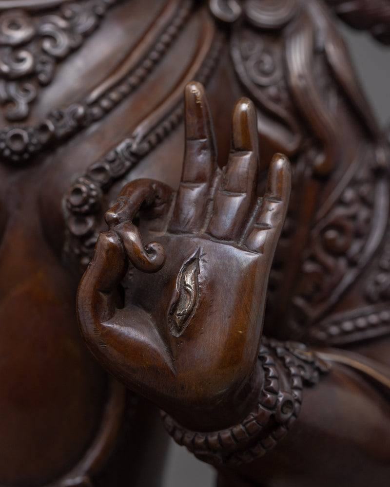 Oxidized Copper Statue For White Tara Chant | Traditionally Hand-Carved Art
