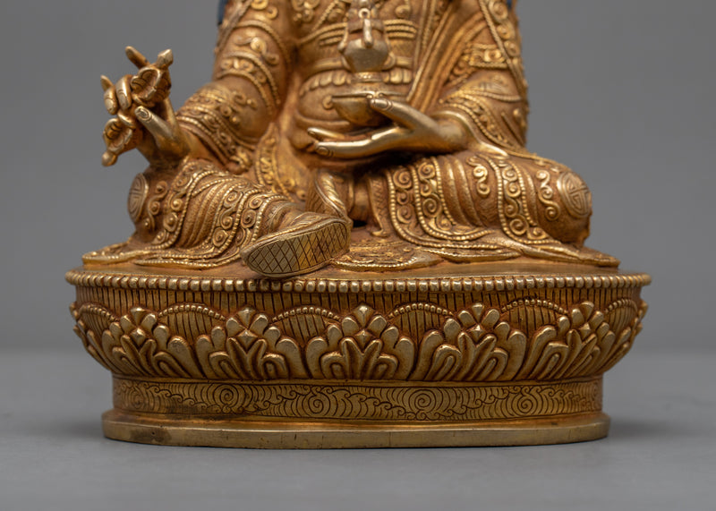 Traditionally Made Guru Rinpoche Hat Statue | Gold-Plated Himalayan Artwork