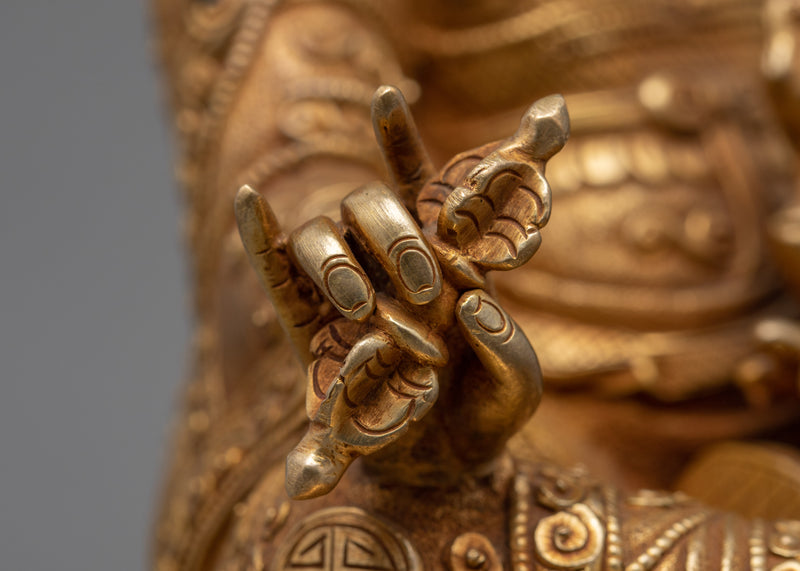 Traditionally Made Guru Rinpoche Hat Statue | Gold-Plated Himalayan Artwork