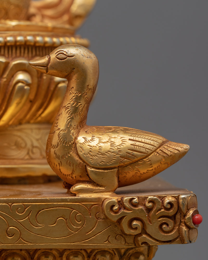 Gold-Gilded Statue For Saraswati Prayer | Buddha Dakini Seated On Throne Sculpture