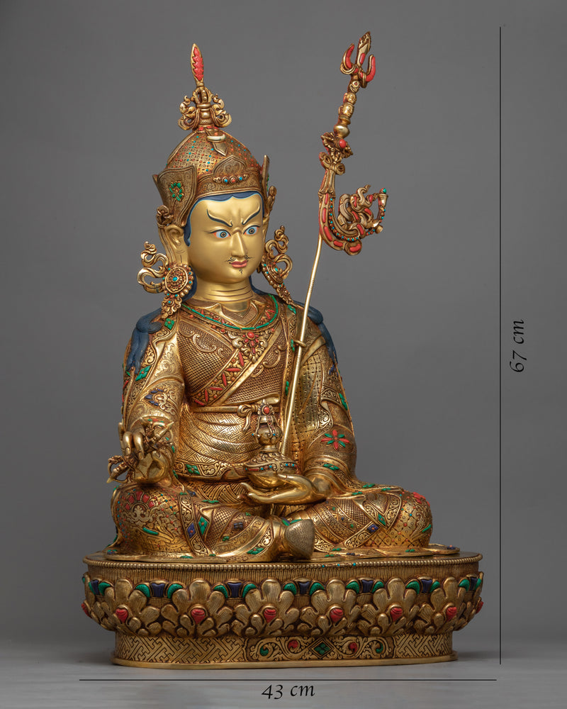 Traditional Guru Rinpoche Tibet Statue | Gold-Plated Himalayan Artwork