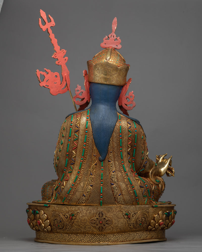 Traditional Guru Rinpoche Tibet Statue | Gold-Plated Himalayan Artwork