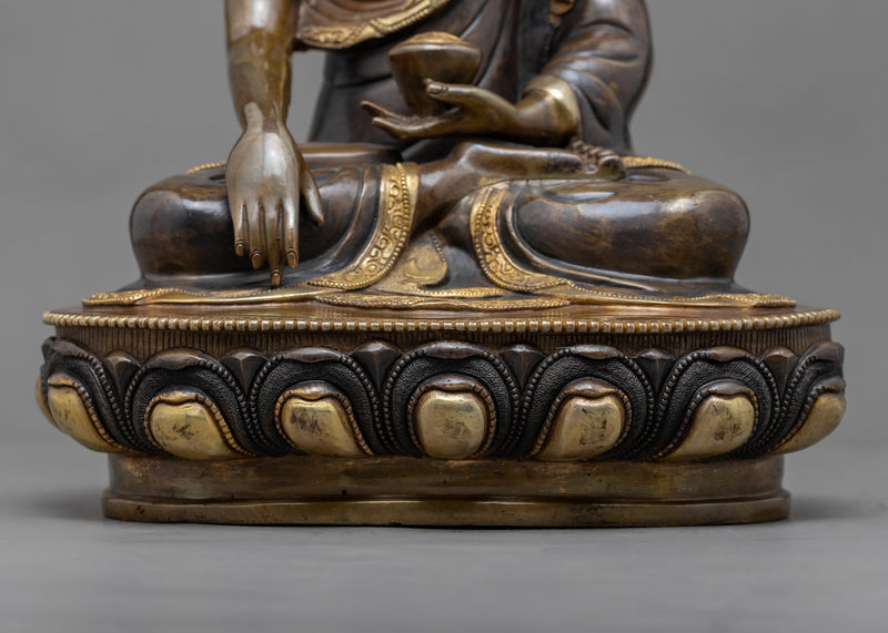 Gold-Gilded Shakyamuni Buddha Lotus Statue | Traditionally Hand-Carved Buddhist Deity