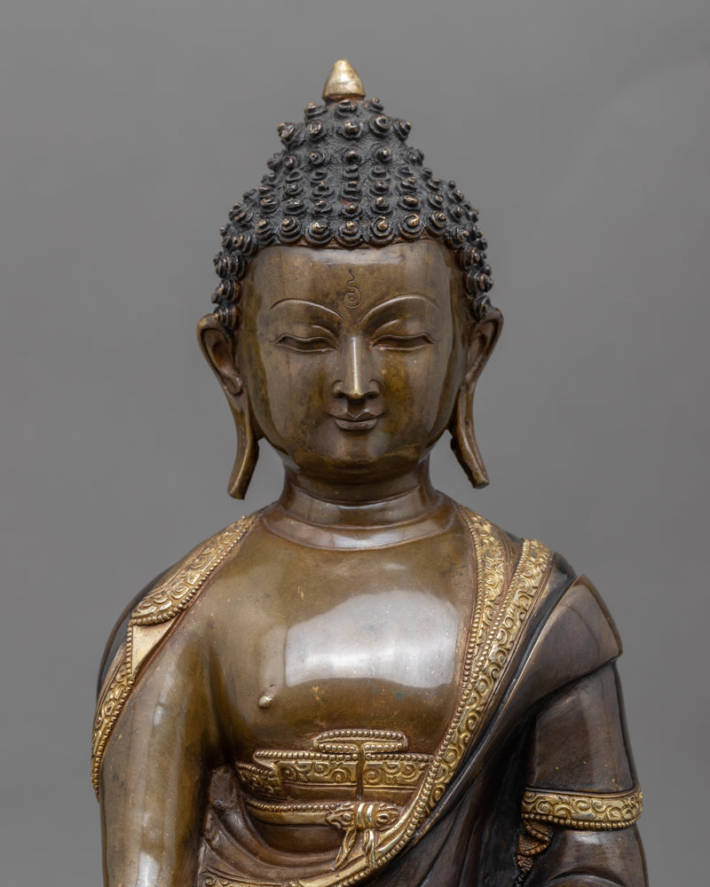 Gold-Gilded Shakyamuni Buddha Lotus Statue | Traditionally Hand-Carved Buddhist Deity