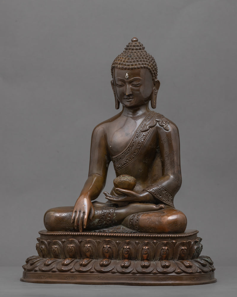 Shakyamuni Buddha Sitting In Lotus Statue | Oxidized Copper Body Artwork Of Buddhist Deity