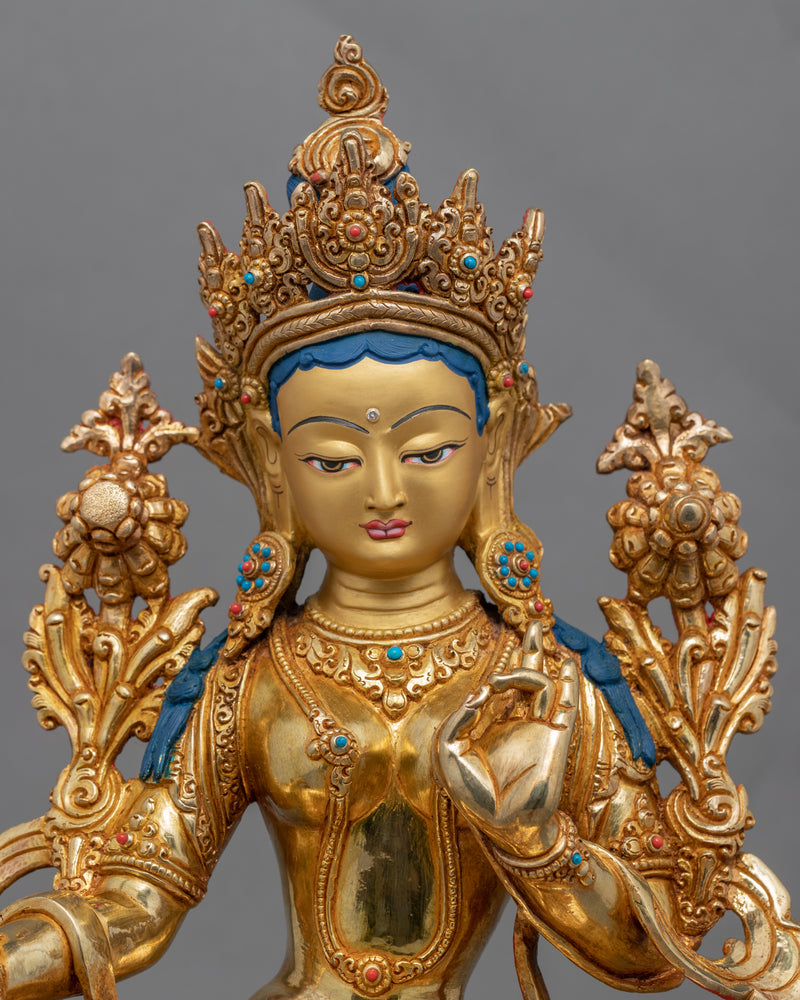 Gold Statue For Benefits Of Green Tara Mantra | 24K Gold Hand Carved Statue