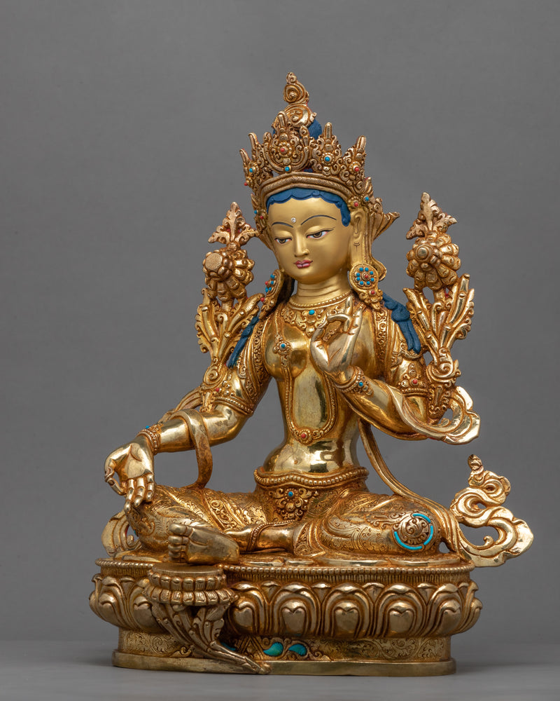 Gold Statue For Benefits Of Green Tara Mantra | 24K Gold Hand Carved Statue