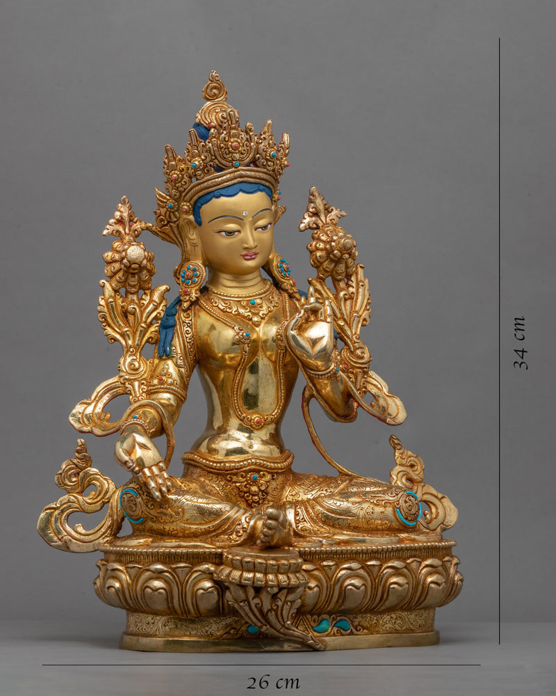 Gold Statue For Benefits Of Green Tara Mantra | 24K Gold Hand Carved Statue