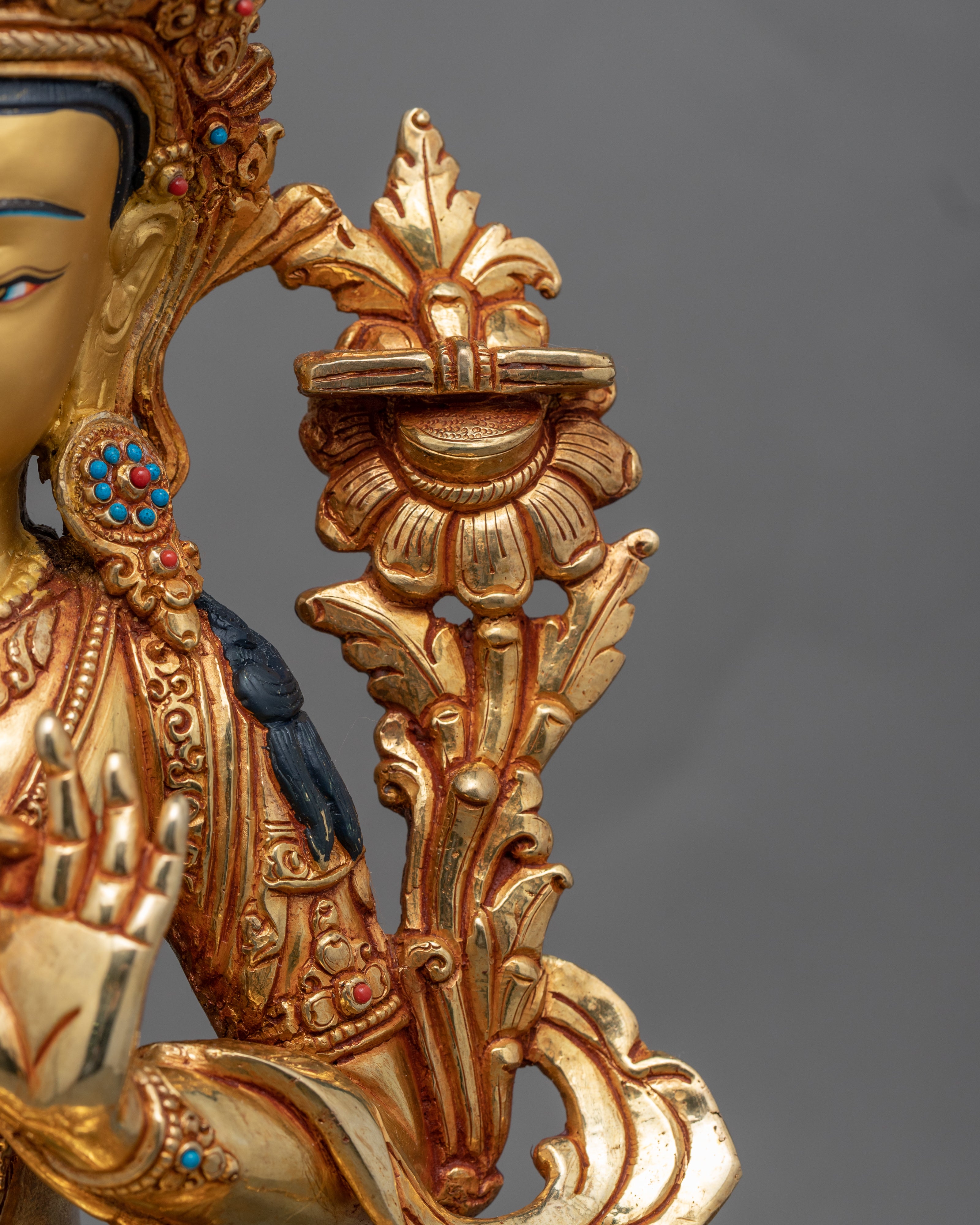 Gold-Gilded Statue For Praise To Manjushri | Buddhist Bodhisattva Of Wisdom Manjushri