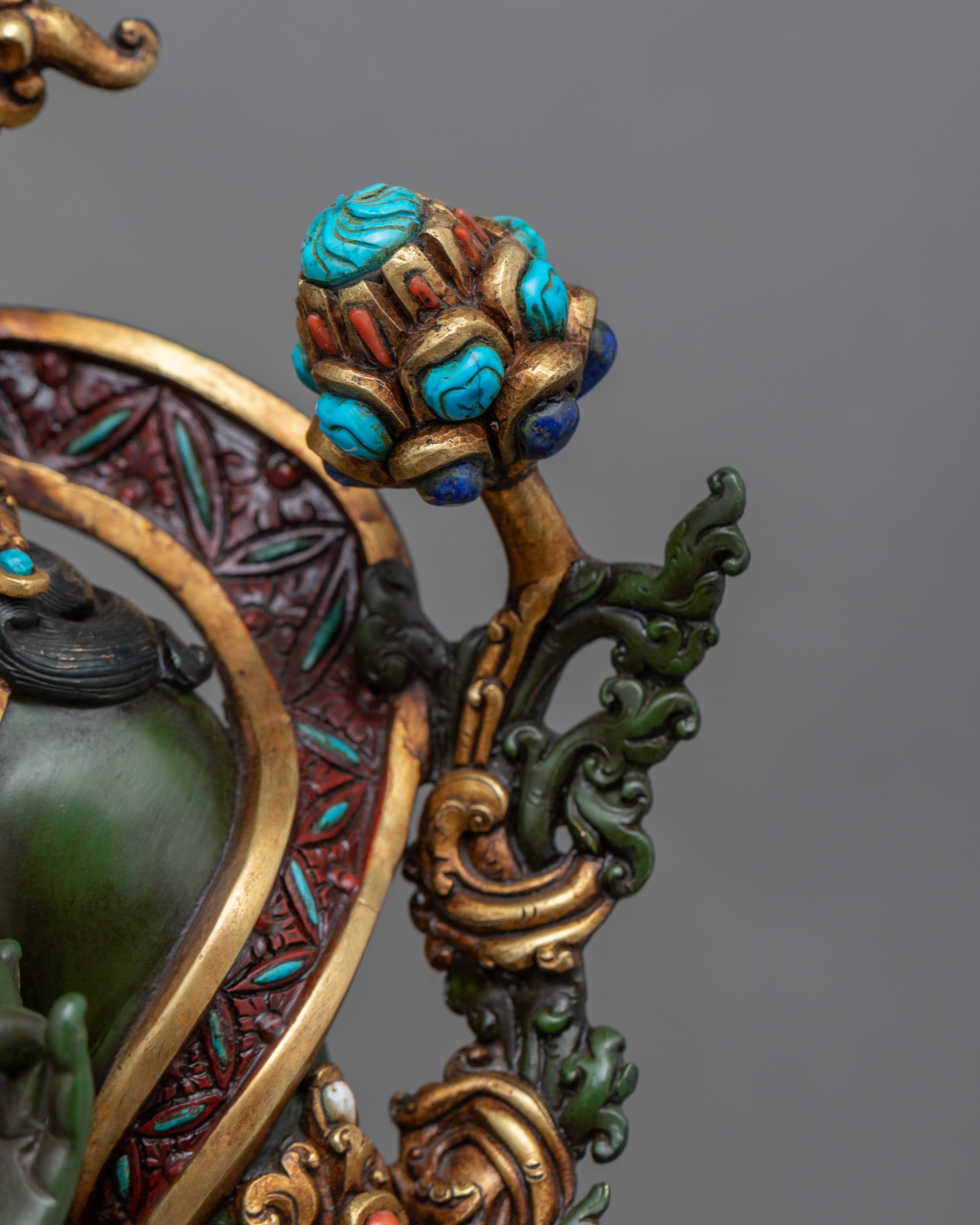 24K Genuine Gold-Gilded Green Tara Necklace Statue | Hand-Carved Buddhist Deity Sculpture