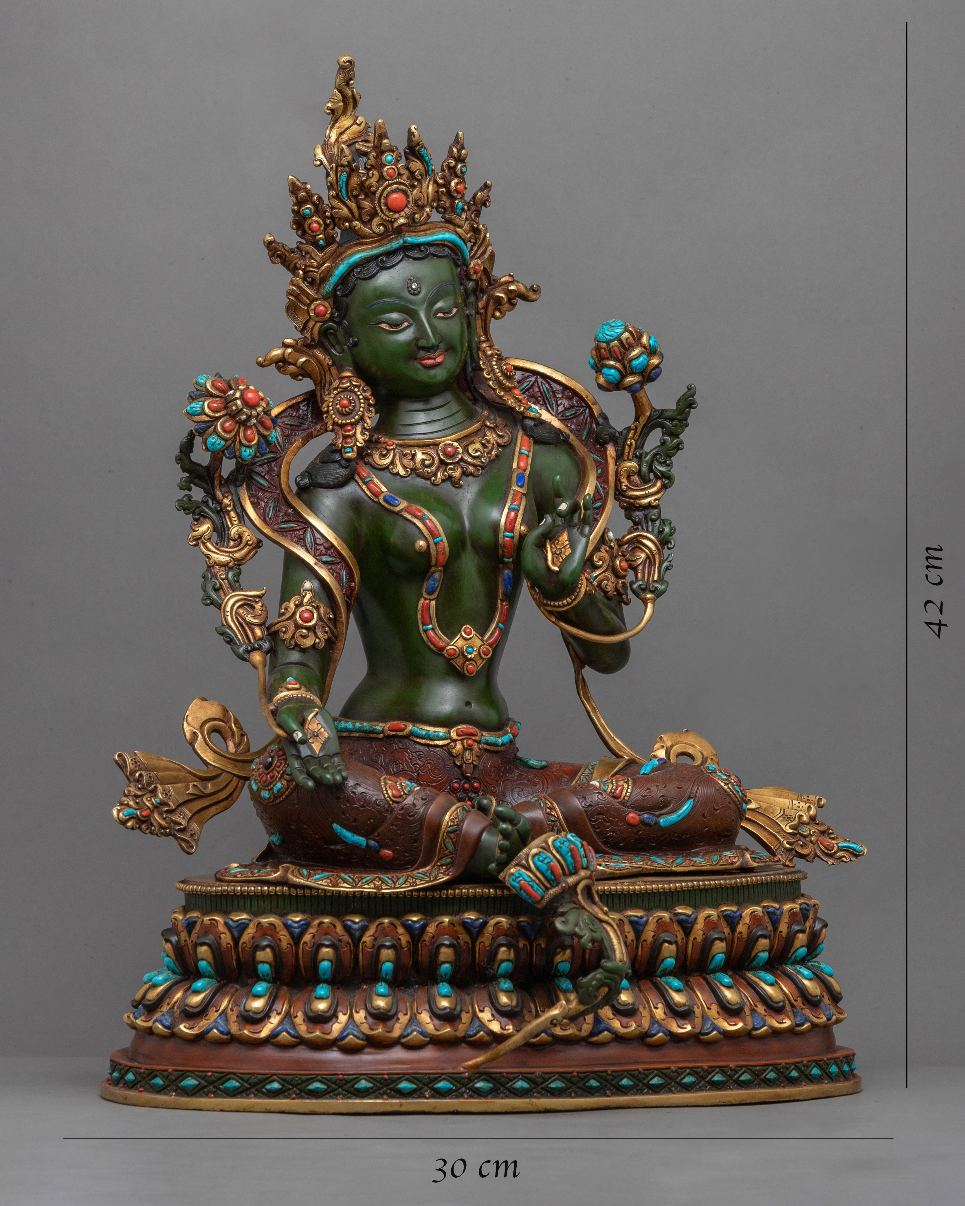24K Genuine Gold-Gilded Green Tara Necklace Statue | Hand-Carved Buddhist Deity Sculpture