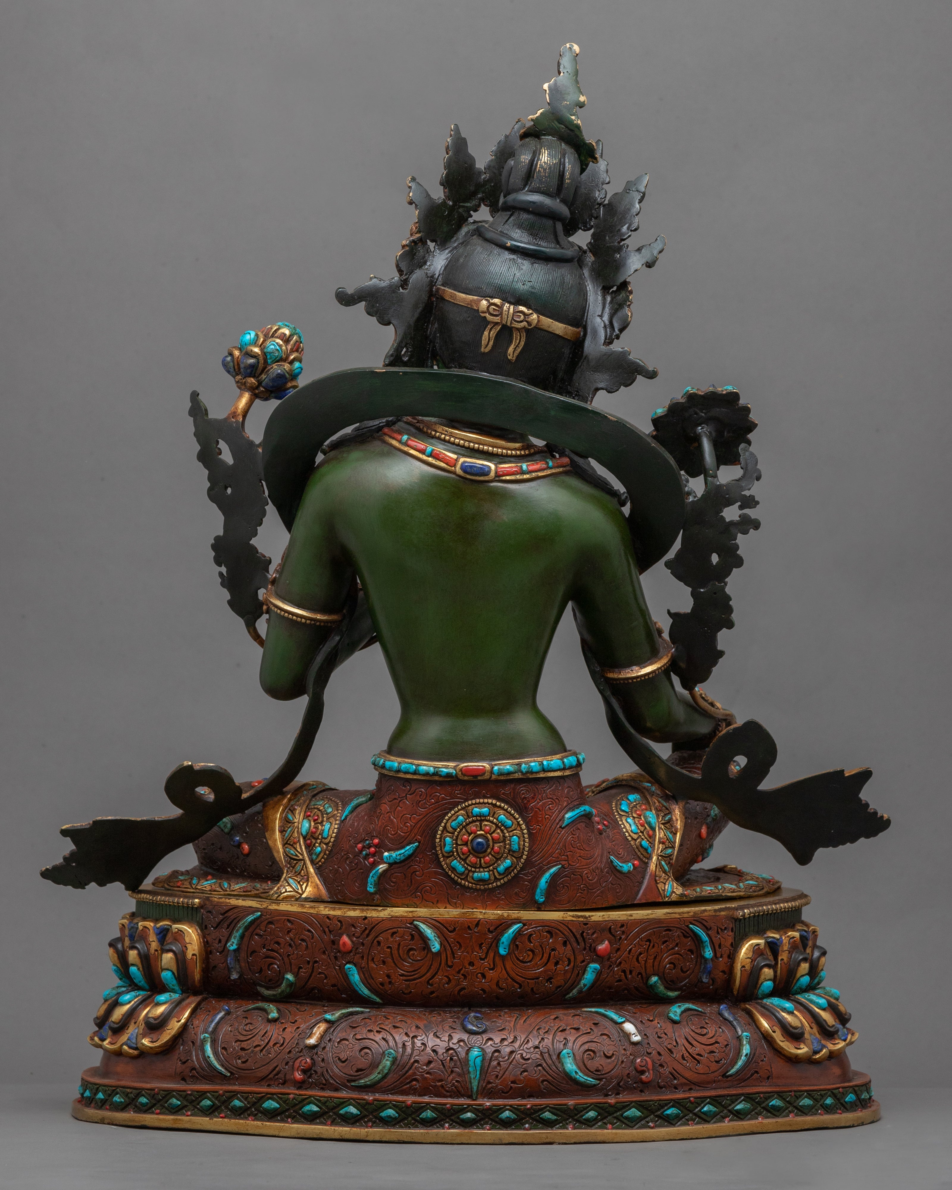 24K Genuine Gold-Gilded Green Tara Necklace Statue | Hand-Carved Buddhist Deity Sculpture