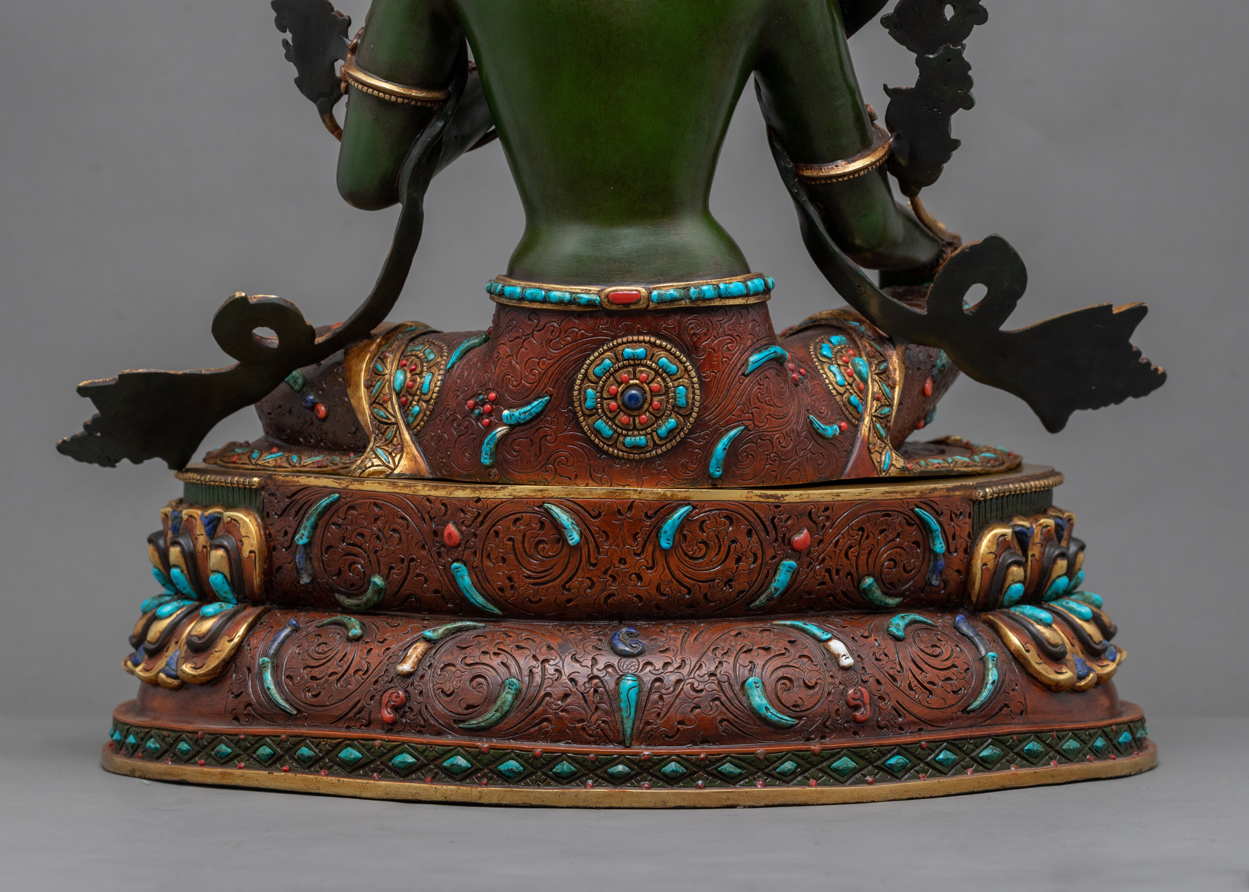 24K Genuine Gold-Gilded Green Tara Necklace Statue | Hand-Carved Buddhist Deity Sculpture