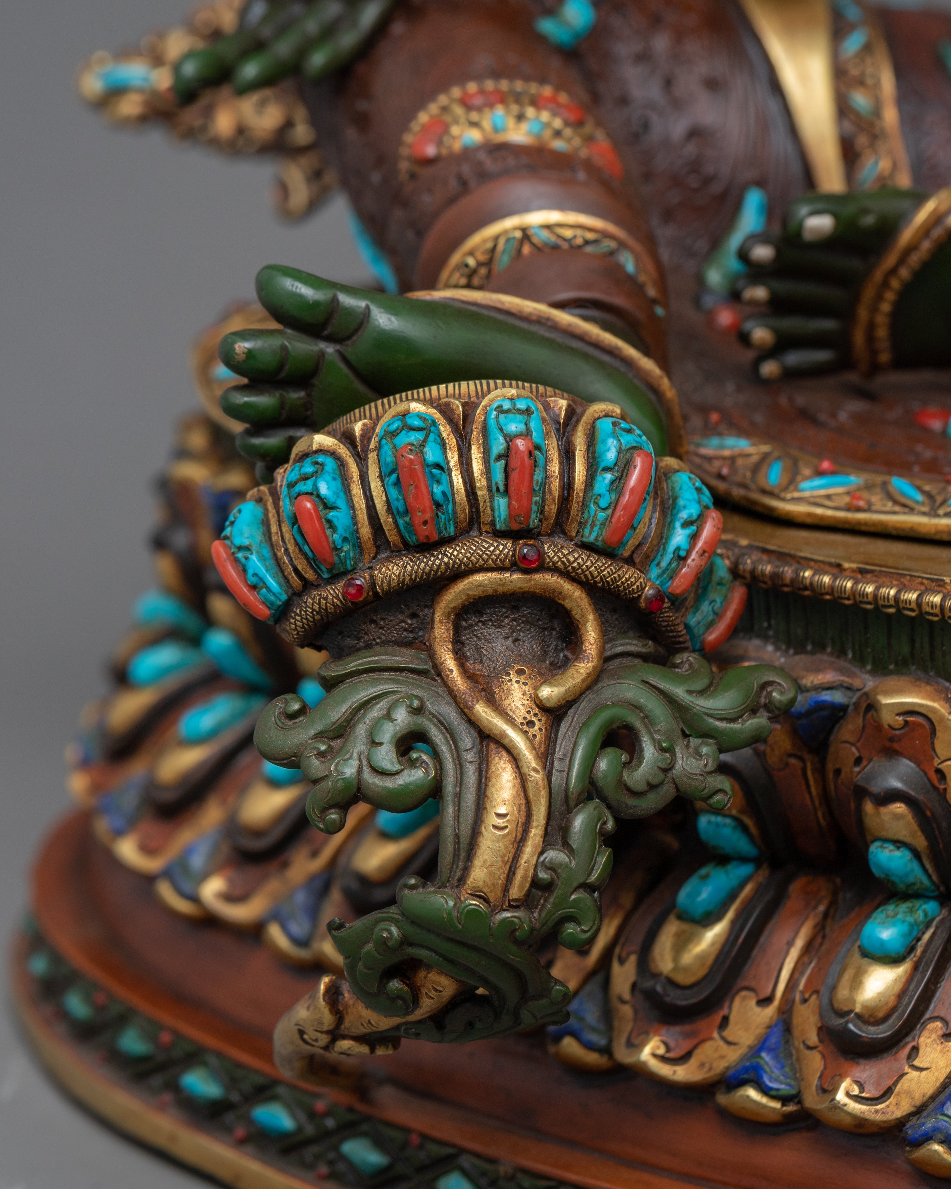 24K Genuine Gold-Gilded Green Tara Necklace Statue | Hand-Carved Buddhist Deity Sculpture