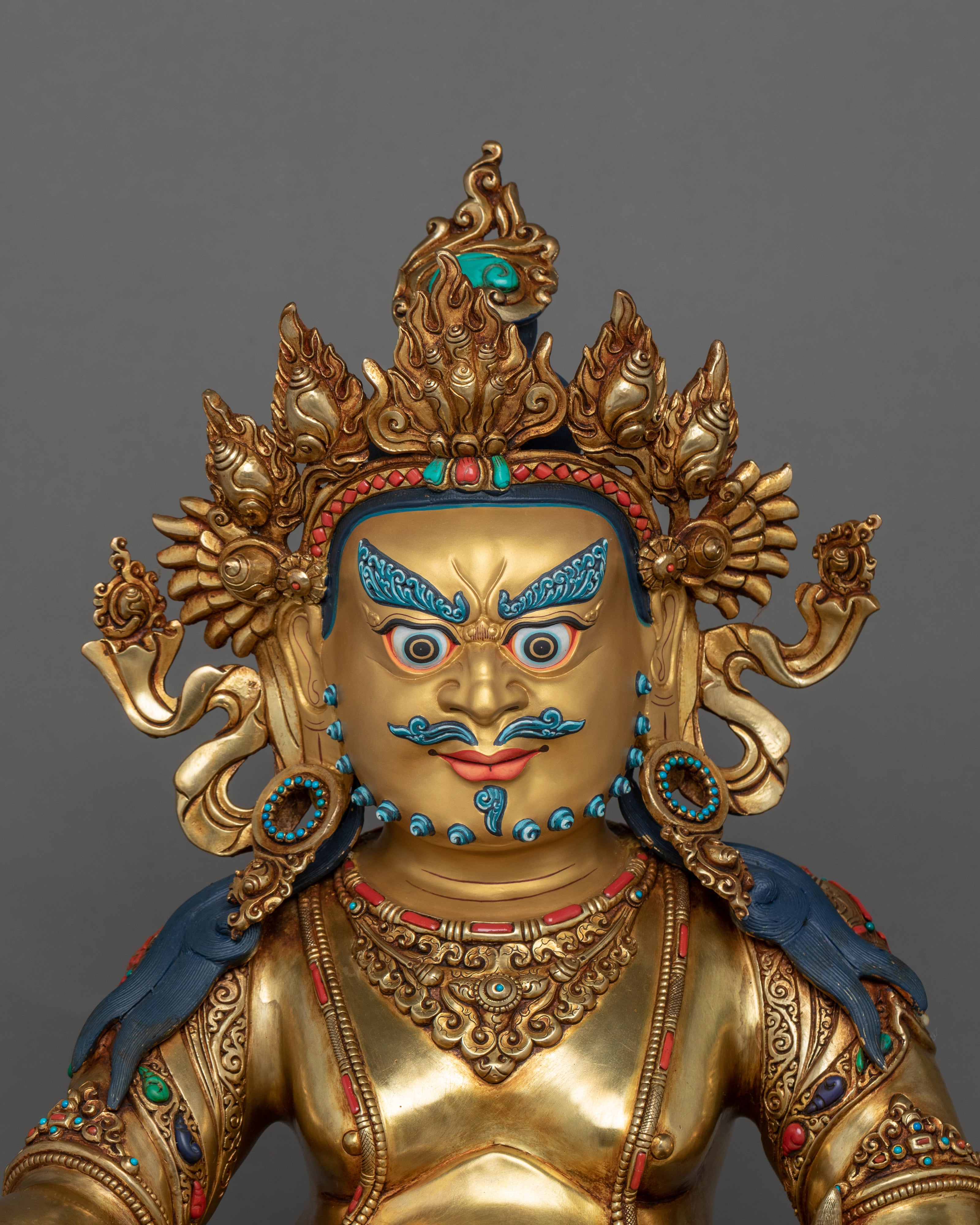 Yellow Dzambhala Mantra Practice Statue | Himalayan Art Style Tibetan Wealth Deity