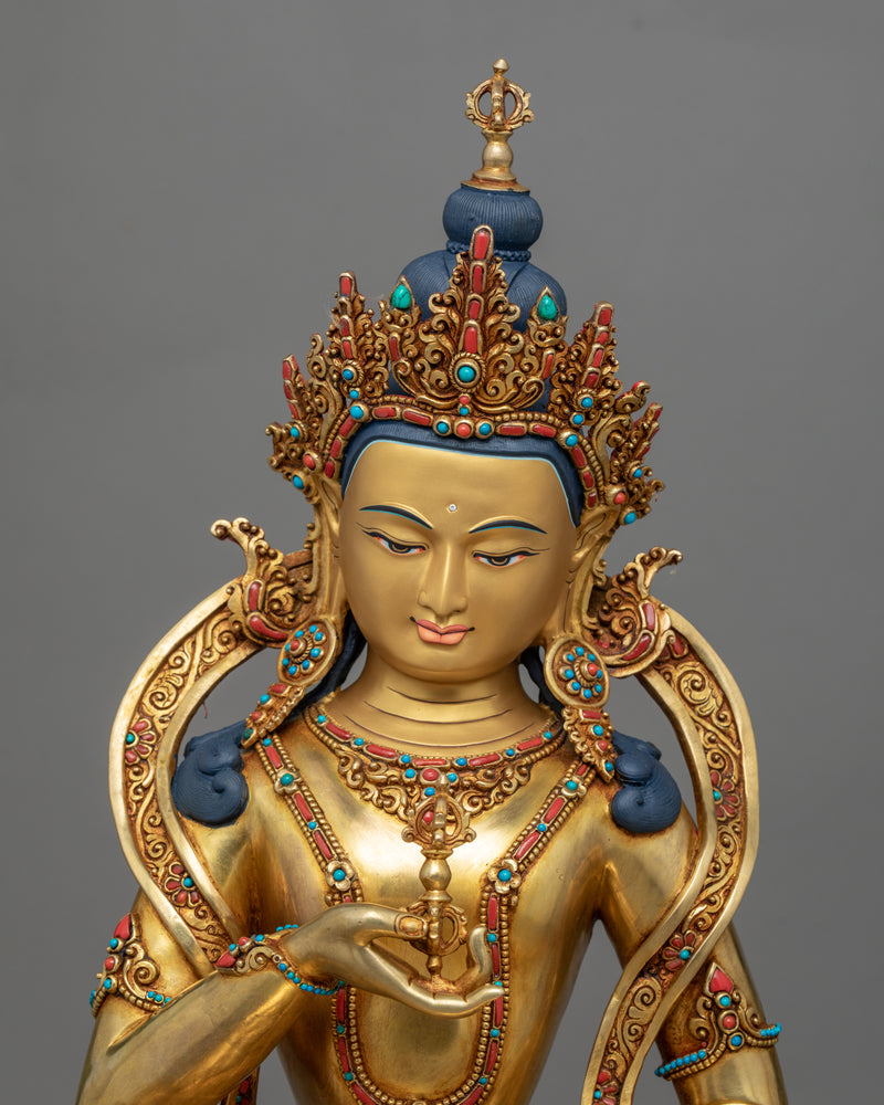 Large Gold Statue For Vajrasattva Visualization | 24K Gold Hand-Carved Statue