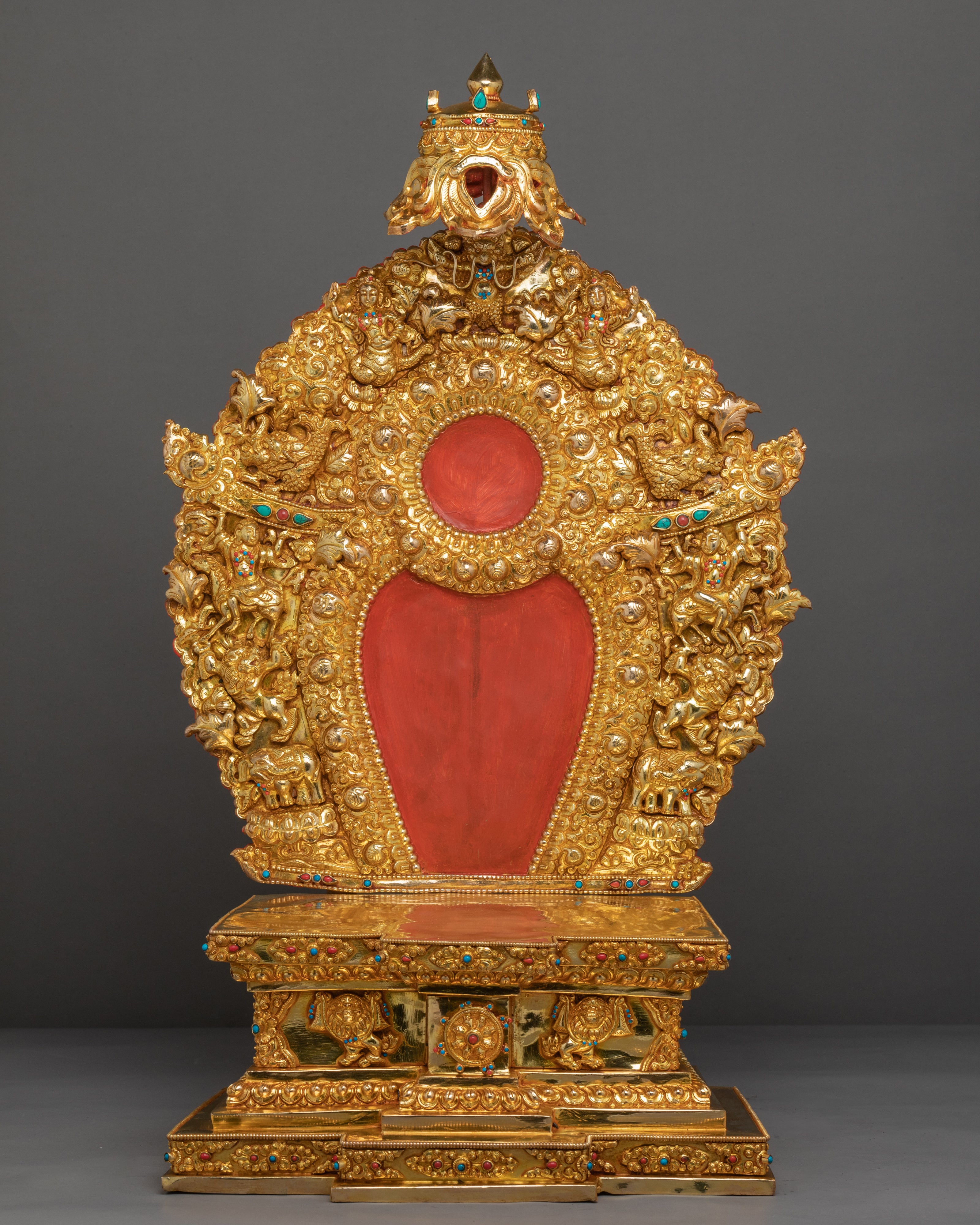 Medicine Buddha Figurine Seated Upon Throne | Gold Gilded Sculptures