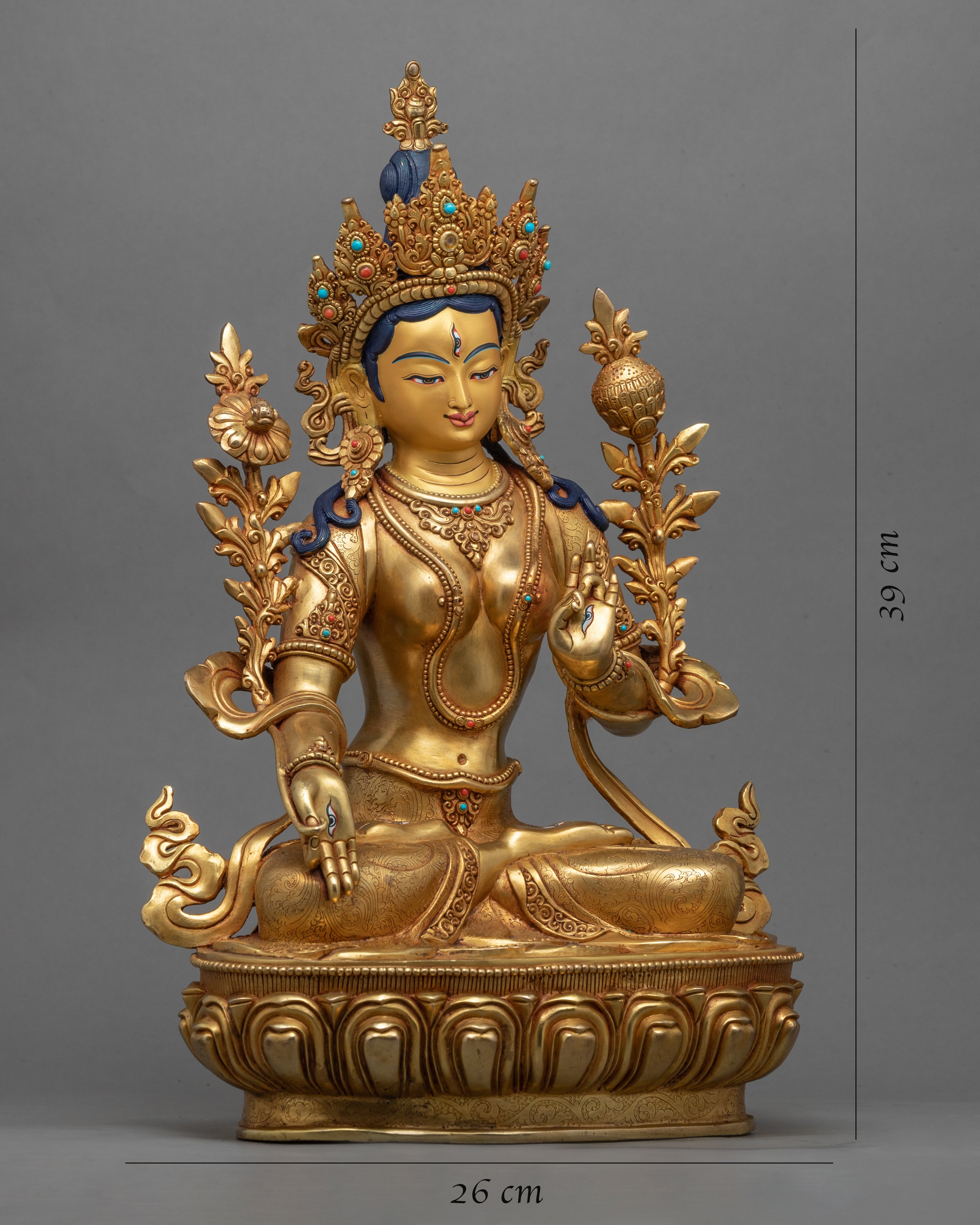 Gold-Gilded White Tara Figurine | Traditionally Hand-Carved Buddhist Deity