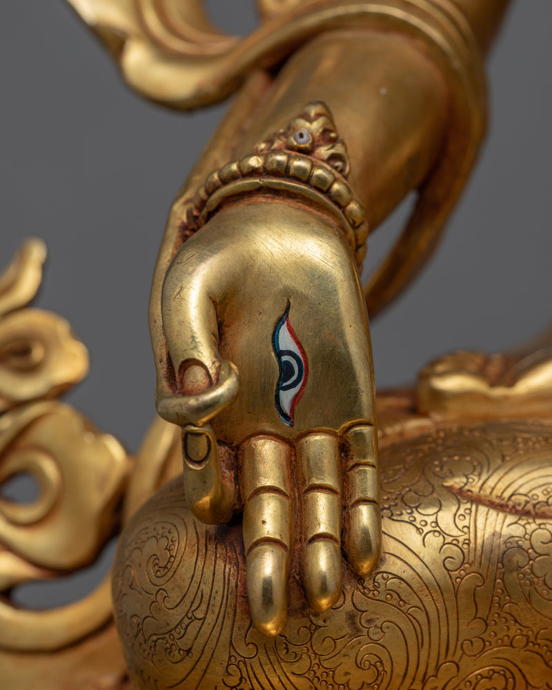 Gold-Gilded White Tara Figurine | Traditionally Hand-Carved Buddhist Deity