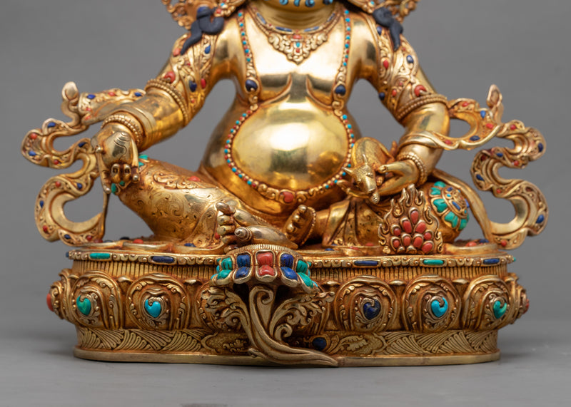 Traditional Tibetan Dzambala Gold Statue | Himalayan Tibetan Wealth Deity Figurine