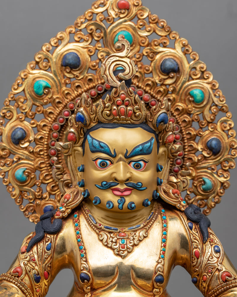 Traditional Tibetan Dzambala Gold Statue | Himalayan Tibetan Wealth Deity Figurine