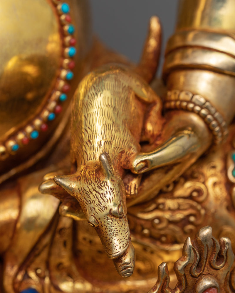 Traditional Tibetan Dzambala Gold Statue | Himalayan Tibetan Wealth Deity Figurine